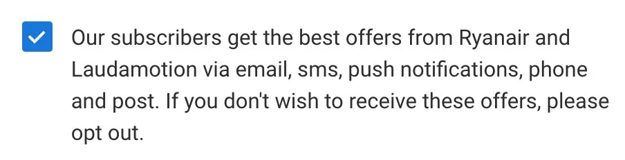 Ryanair: subscriber opt-out.