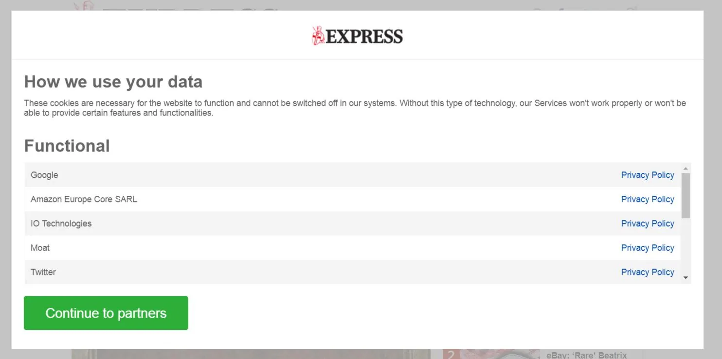 Daily Express: cookie preferences.
