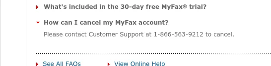 MyFax: Cancel subscription.