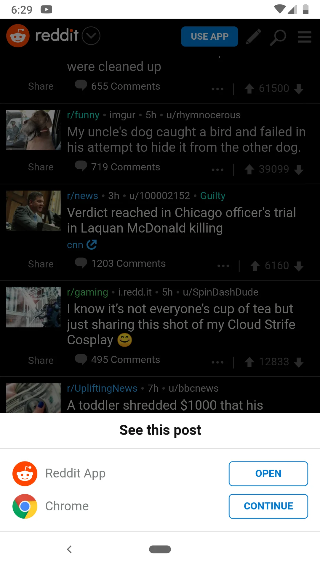 Reddit uses annoying overlay on website to coerce app downloads.